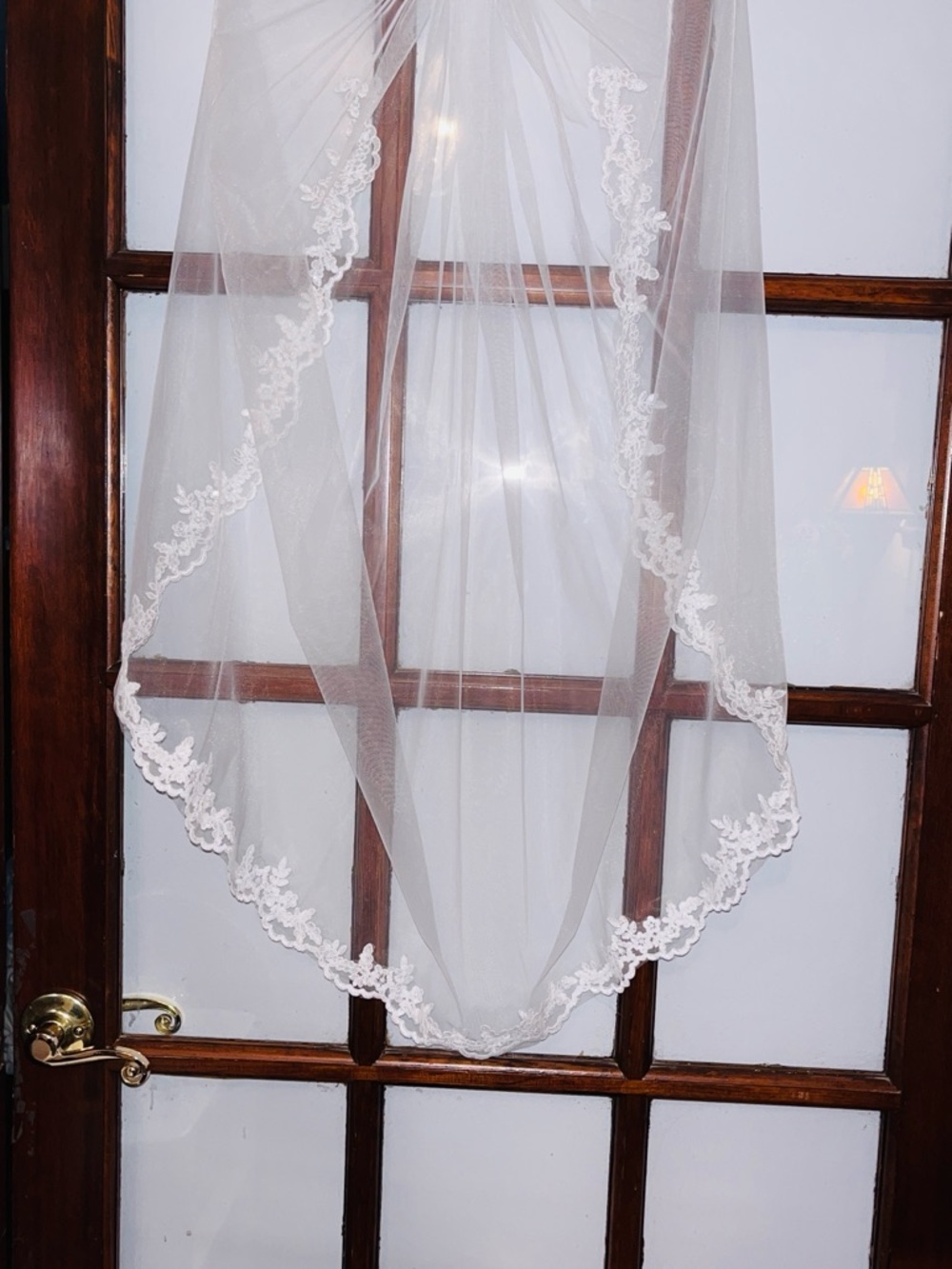 White Lace-Edged Bridal Veil
So pretty . Fingertip